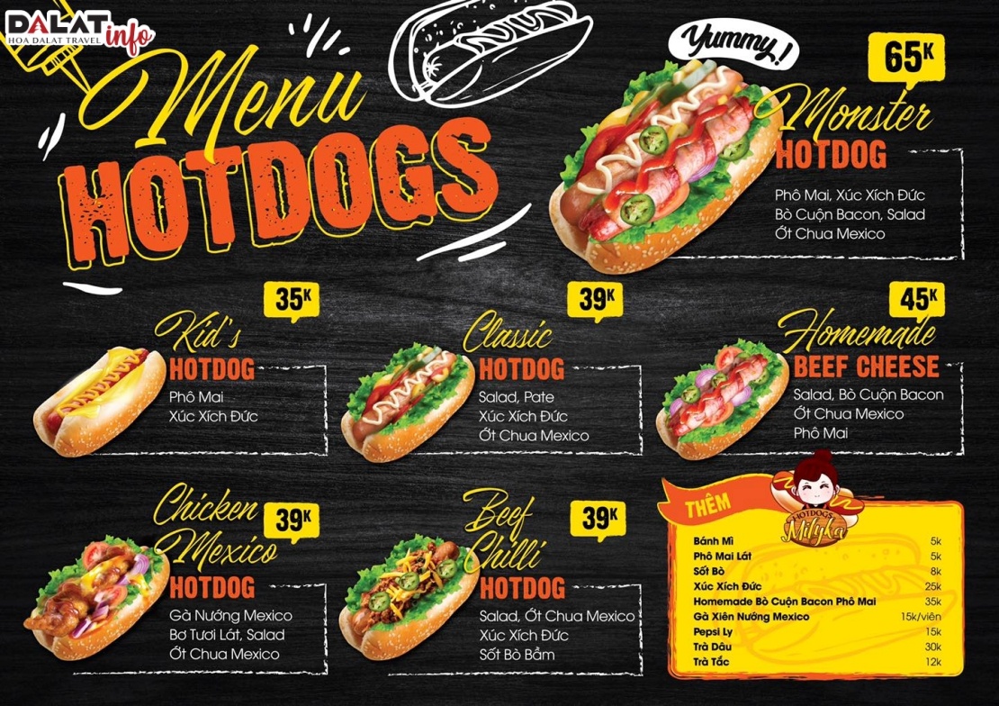 Hotdog ở đây cũng khá đa dạng nhân